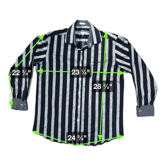 Tailor byrd Mens Classic Fit Striped Long Sleeve Cotton Shirt Size L Flip Cuff - Picture 4 of 7
